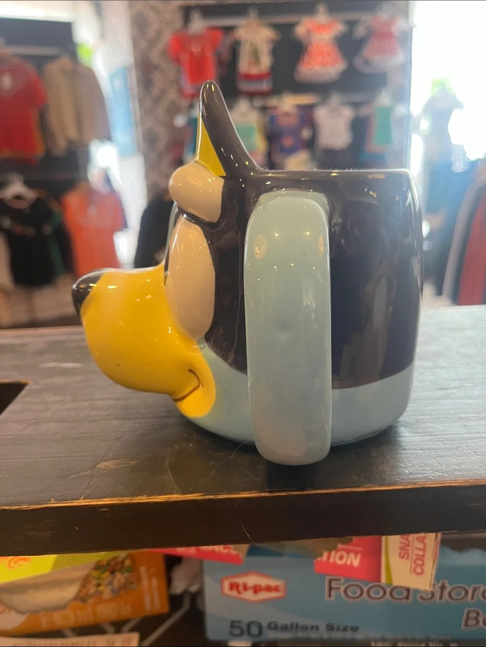 Cute Blue Cartoon Dog Ceramic Coffee Mug with Yellow Accents